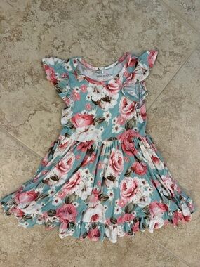 Posh Peanut Vintage Pink Rose Ruffled Twirl Dress 3T-4T